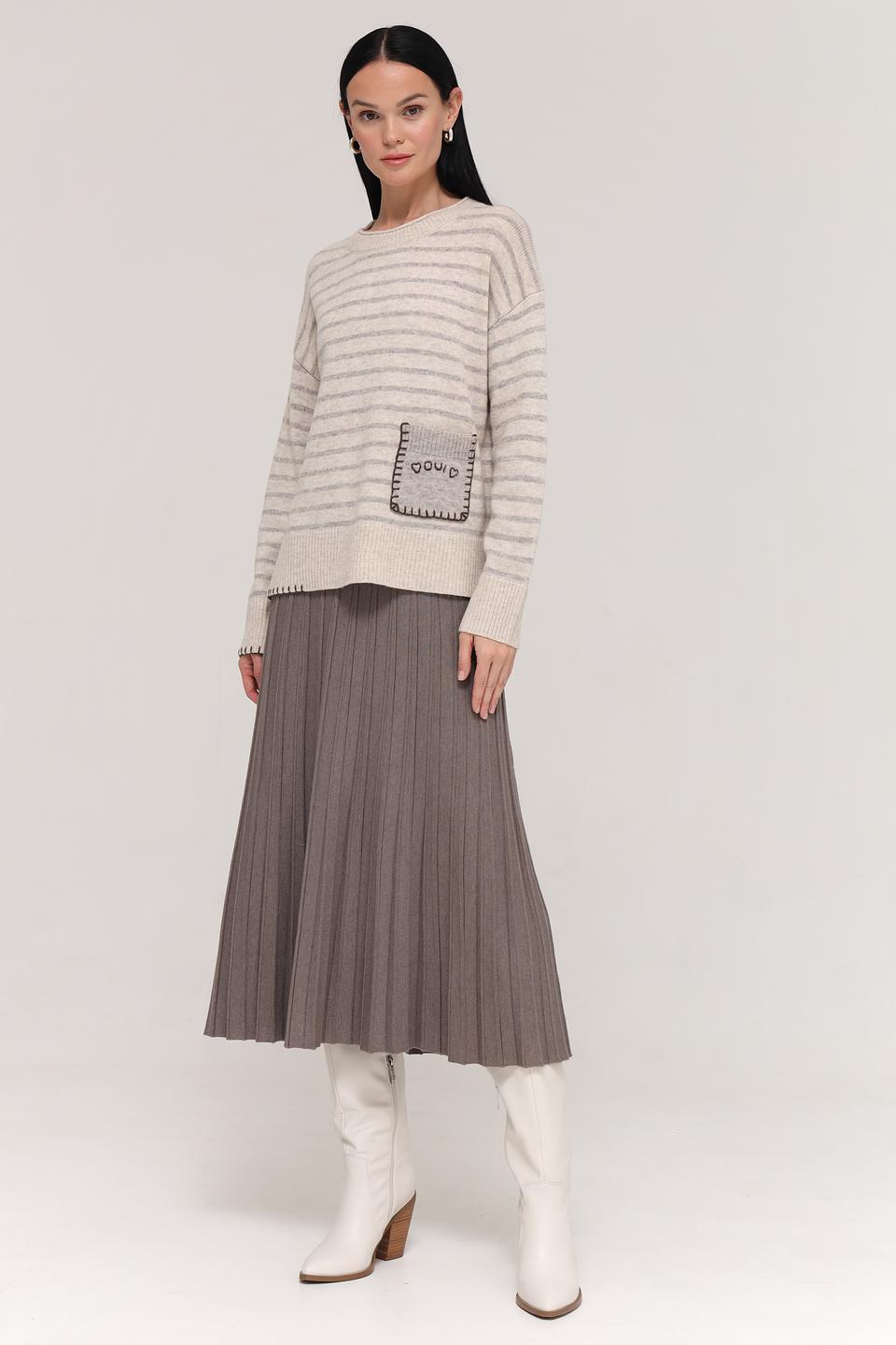 Пуловер Oui в полоску бежевый