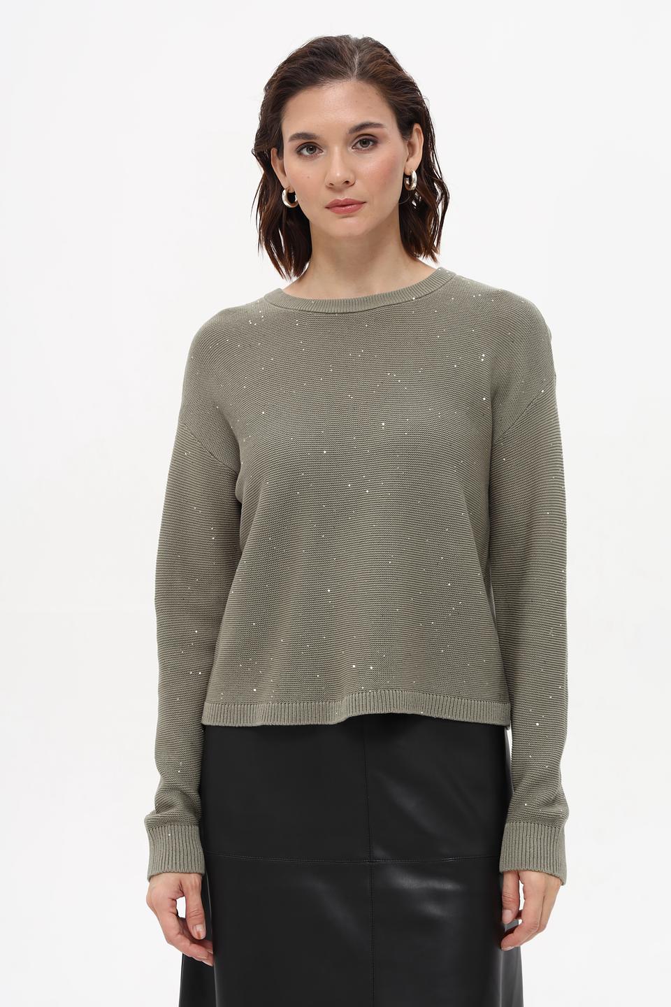 Пуловер Taifun с пайетками хаки