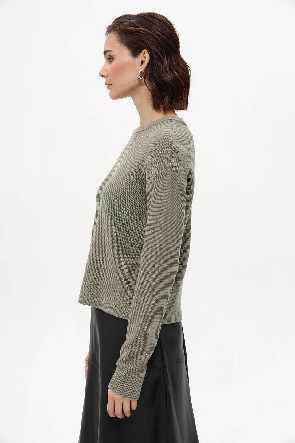 Пуловер Taifun с пайетками хаки