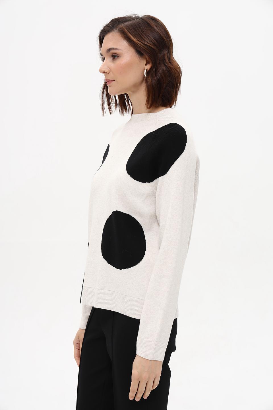 Пуловер Oui с горохом бежевый