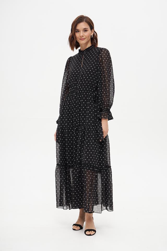 Платье Oui в горошек чёрное