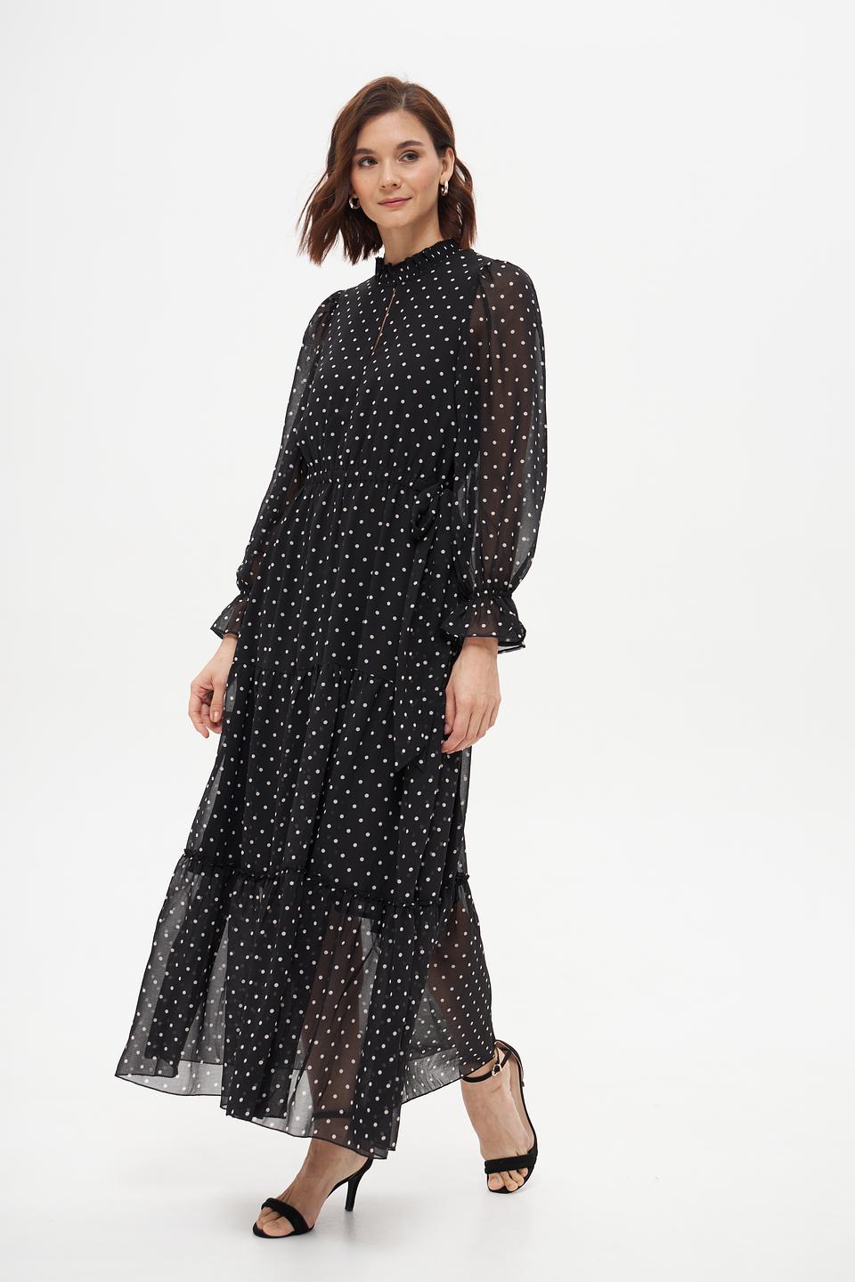 Платье Oui в горошек чёрное