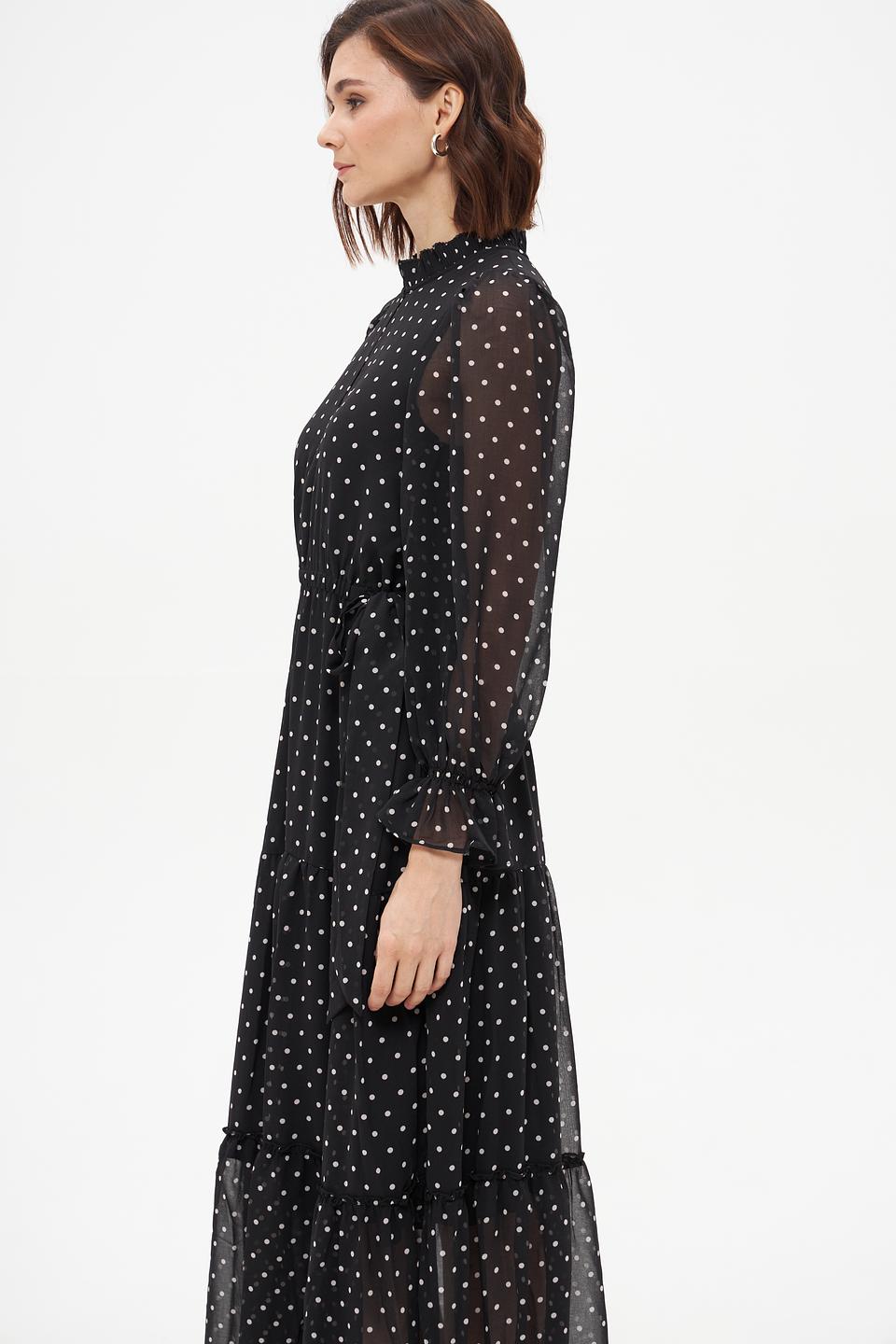 Платье Oui в горошек чёрное