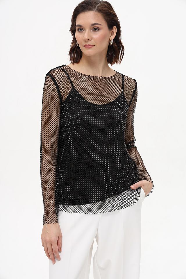 Блуза Oui с вышивкой чёрная