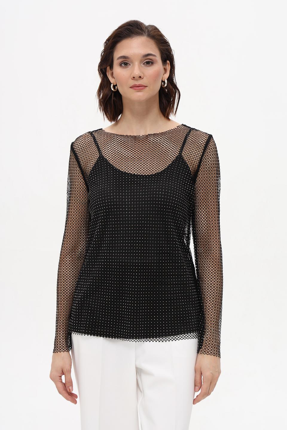 Блуза Oui с вышивкой чёрная