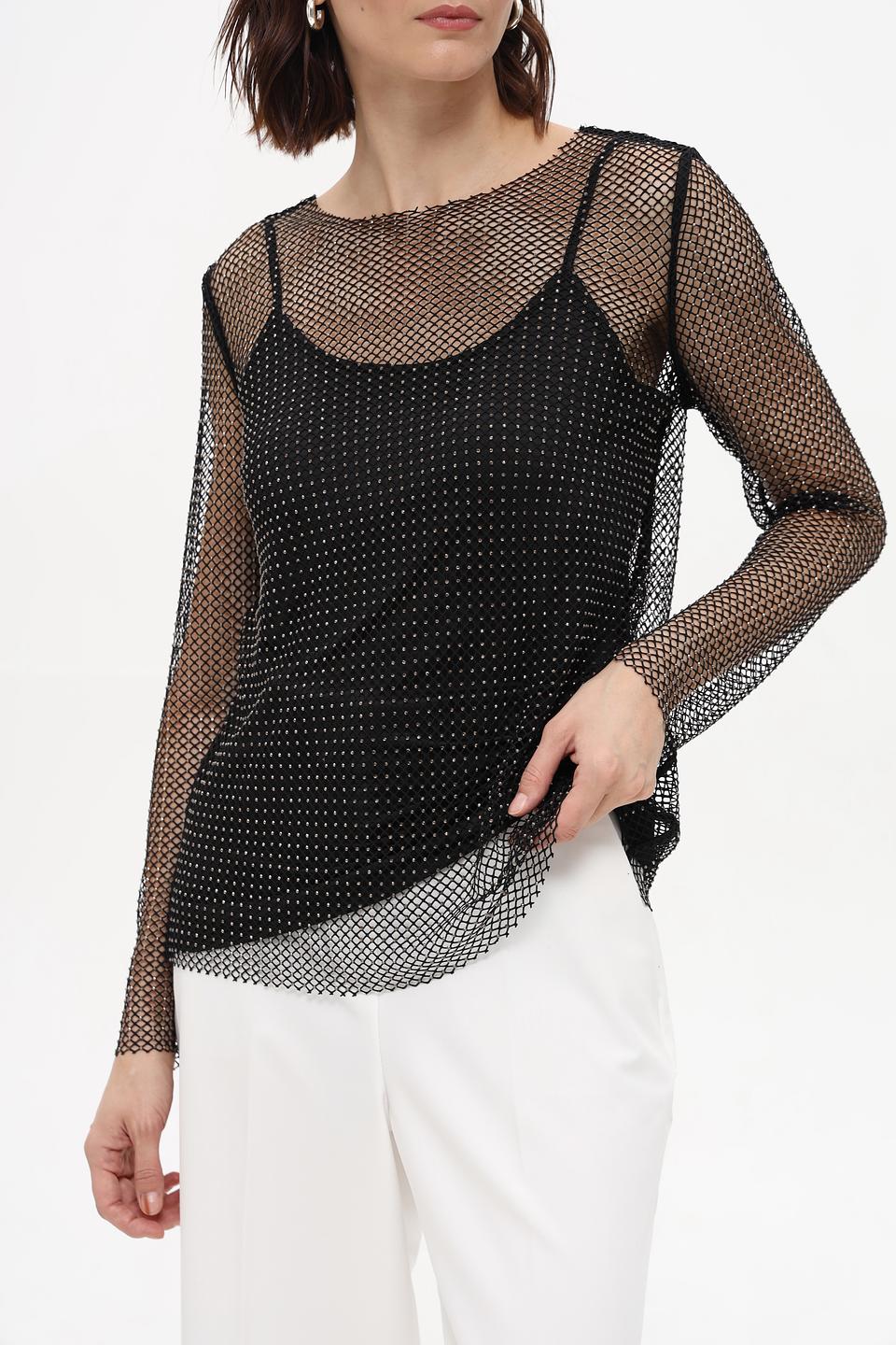 Блуза Oui с вышивкой чёрная