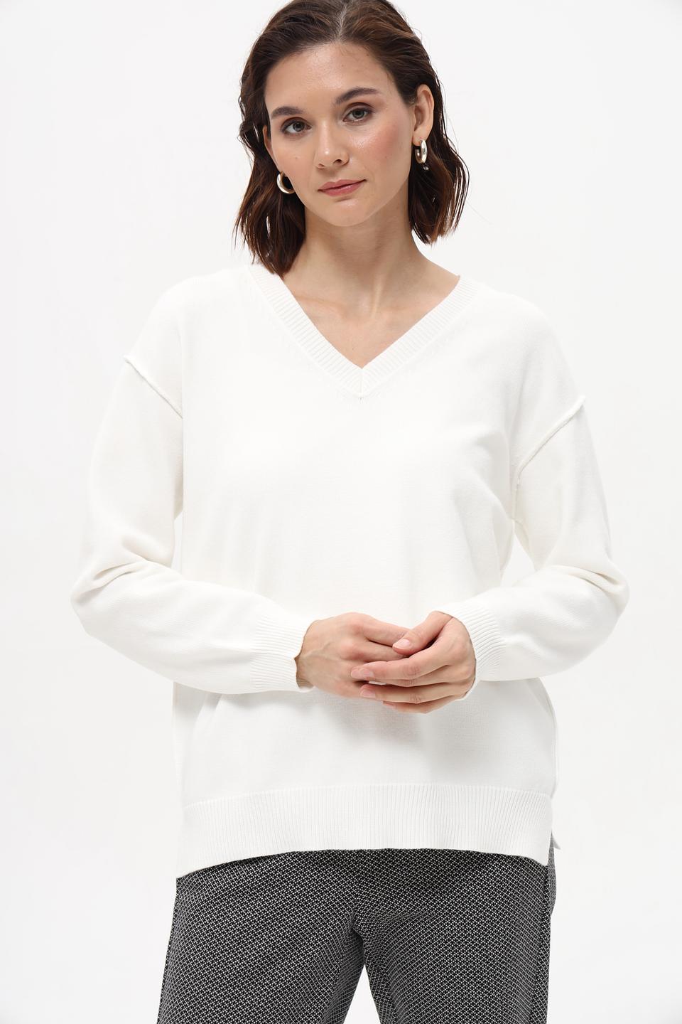 Пуловер Marc Aurel V-образный вырез белый