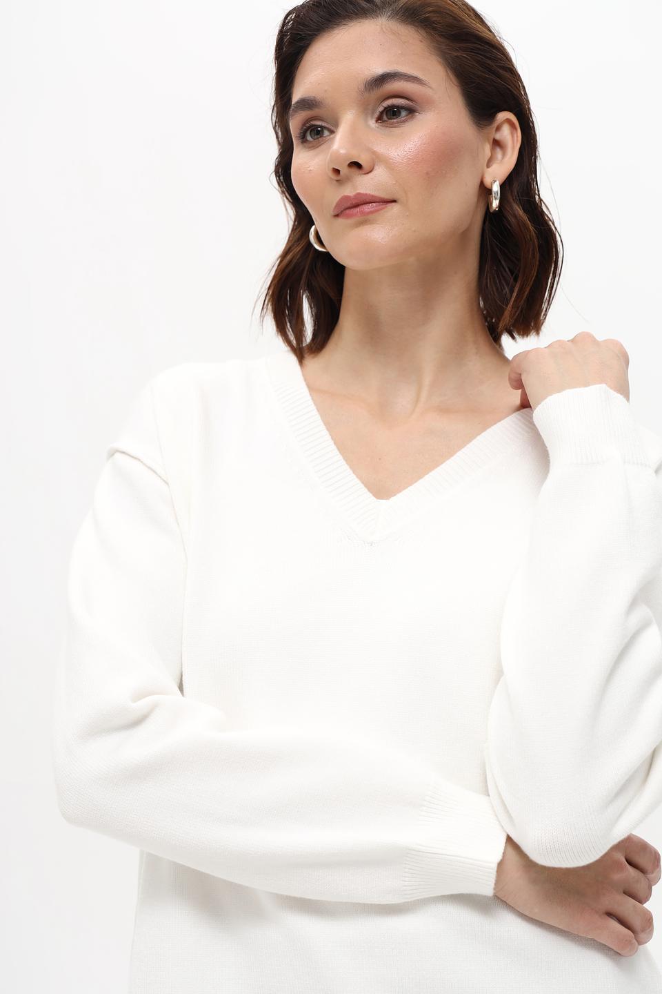 Пуловер Marc Aurel V-образный вырез белый