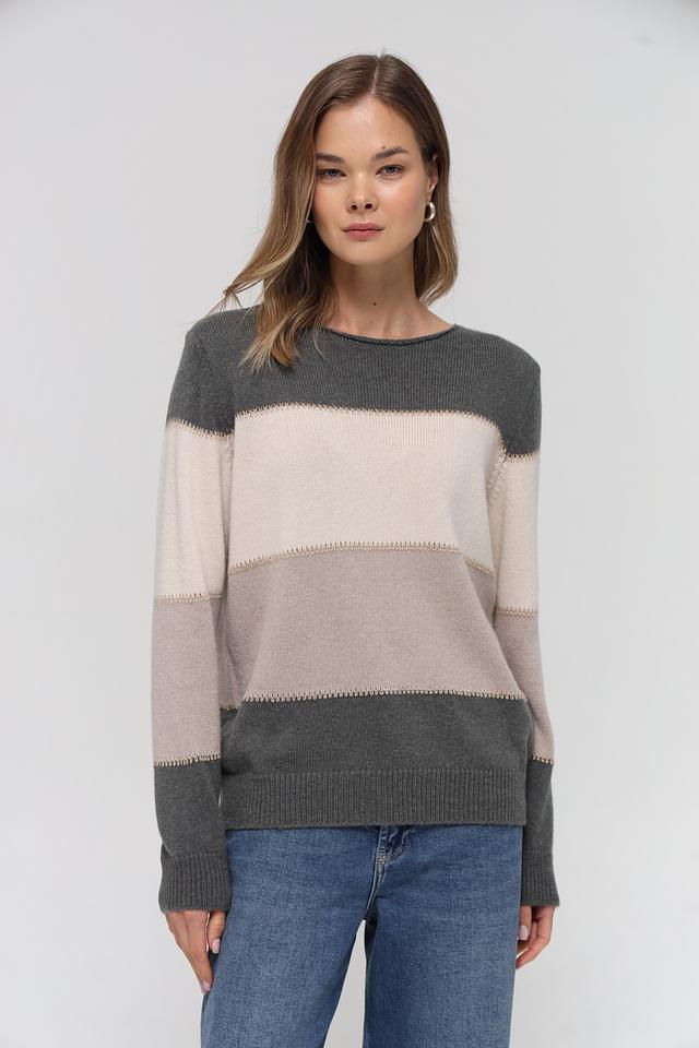 Пуловер Lebek полосатый бежевый