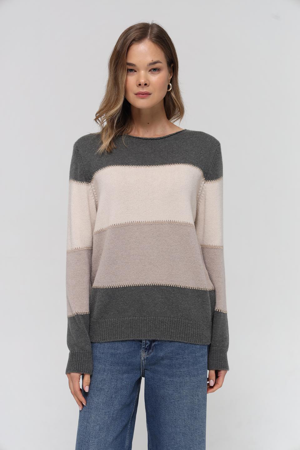 Пуловер Lebek полосатый бежевый