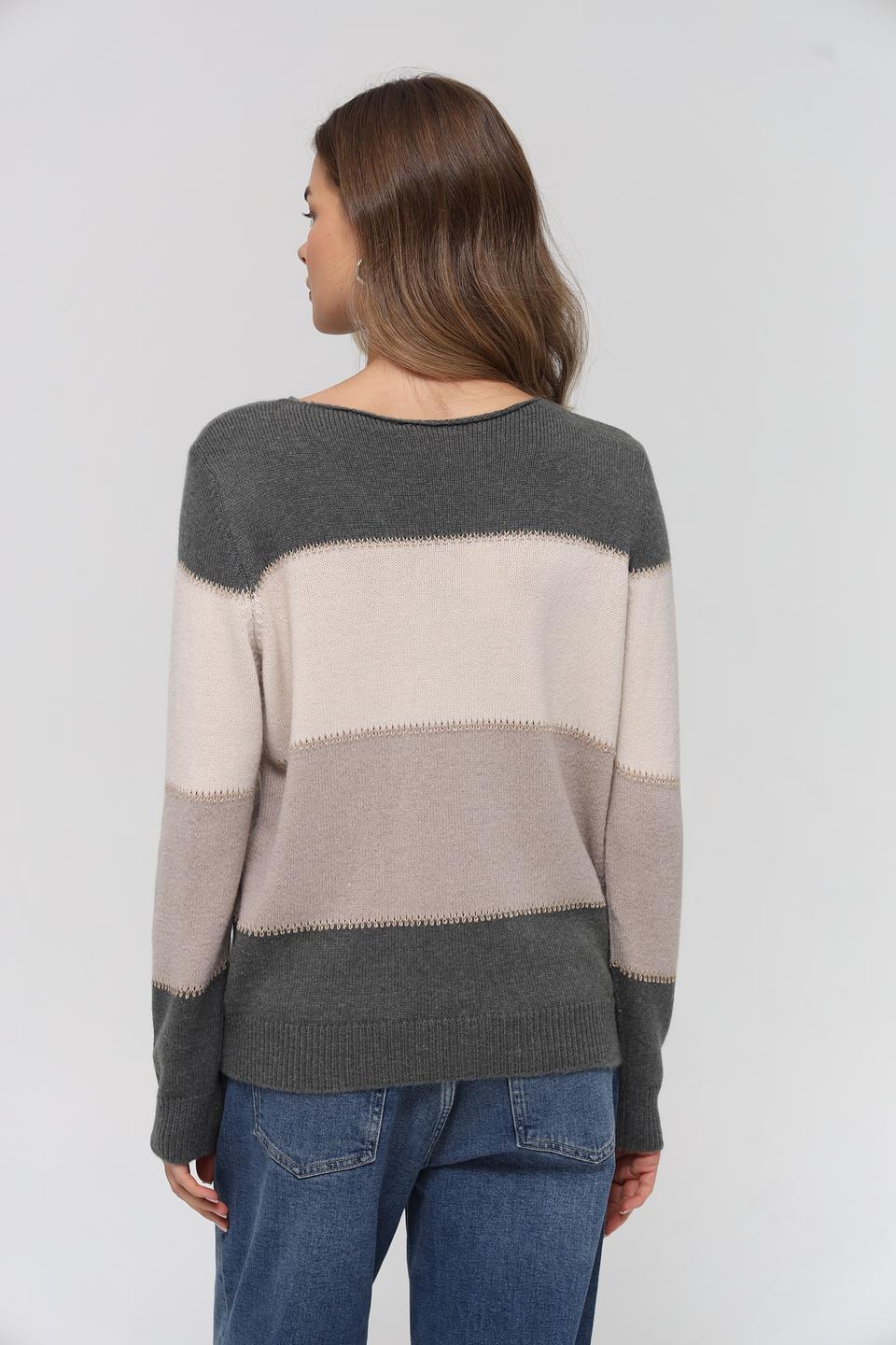 Пуловер Lebek полосатый бежевый