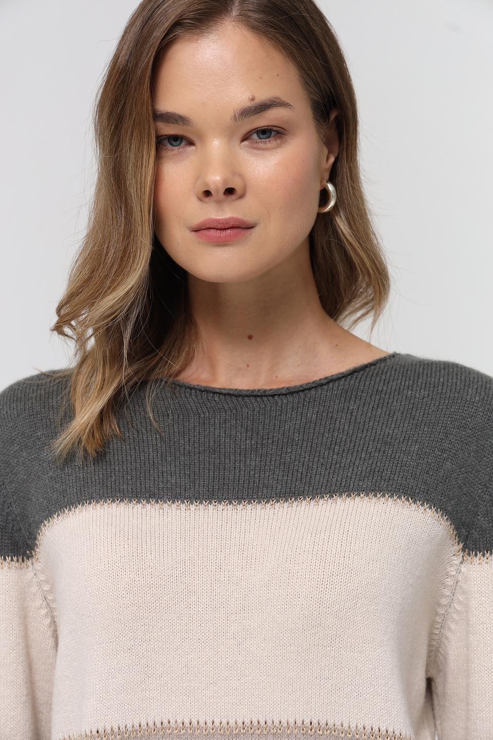 Пуловер Lebek полосатый бежевый