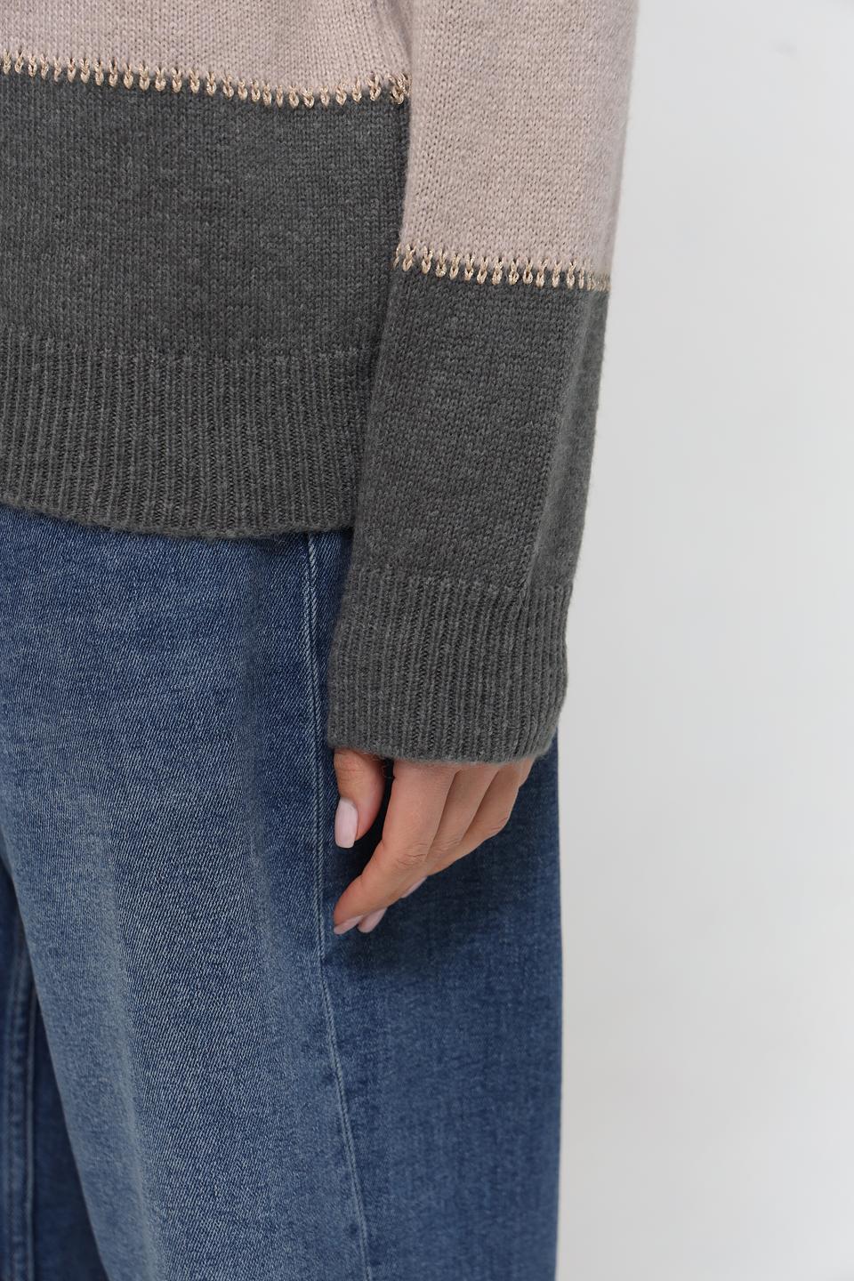 Пуловер Lebek полосатый бежевый