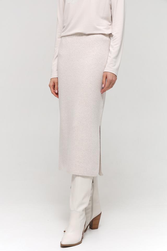 Юбка Oui бежевая с разрезом