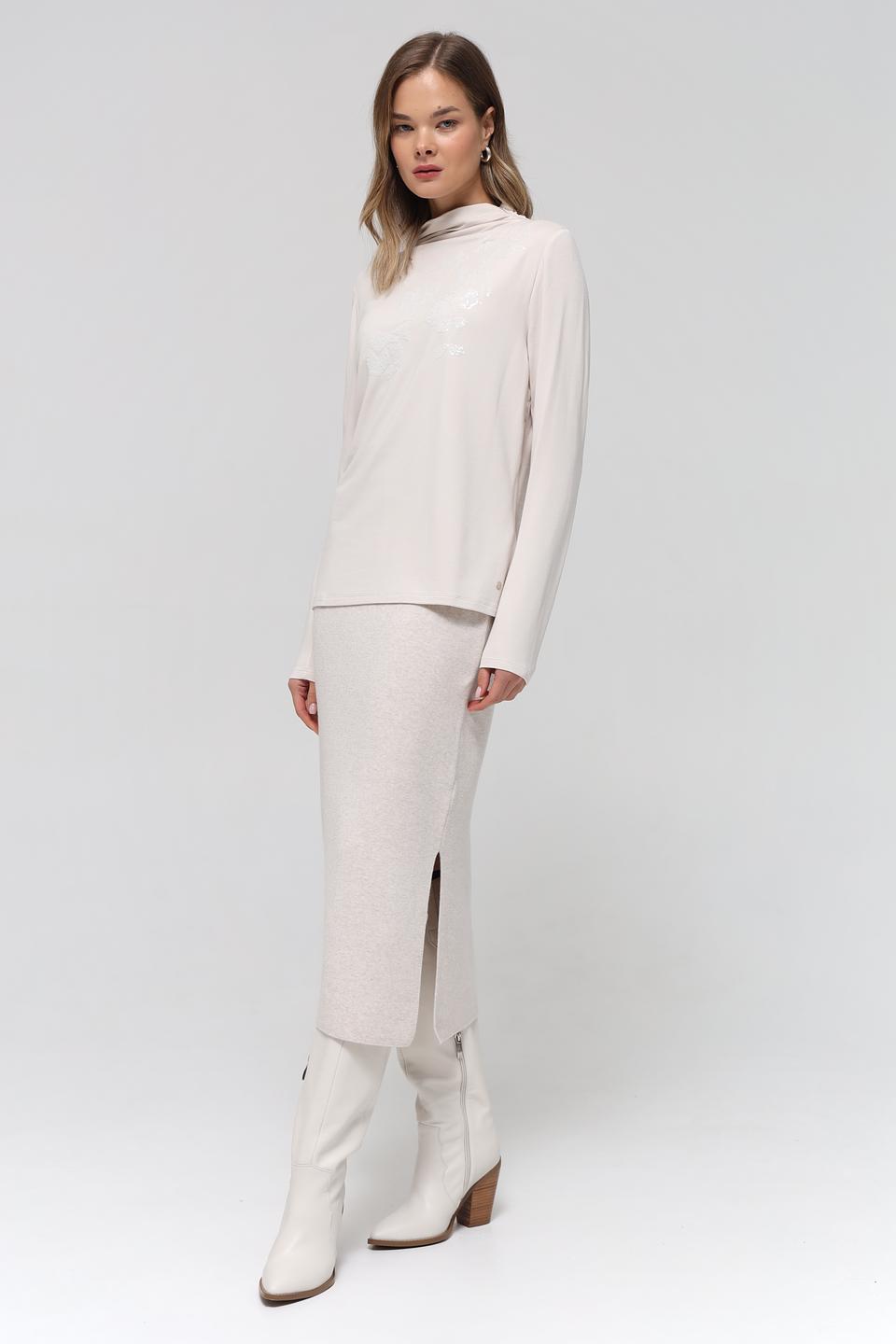 Юбка Oui бежевая с разрезом