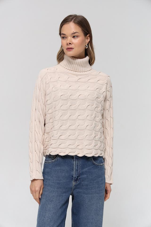Пуловер Oui с косами бежевый