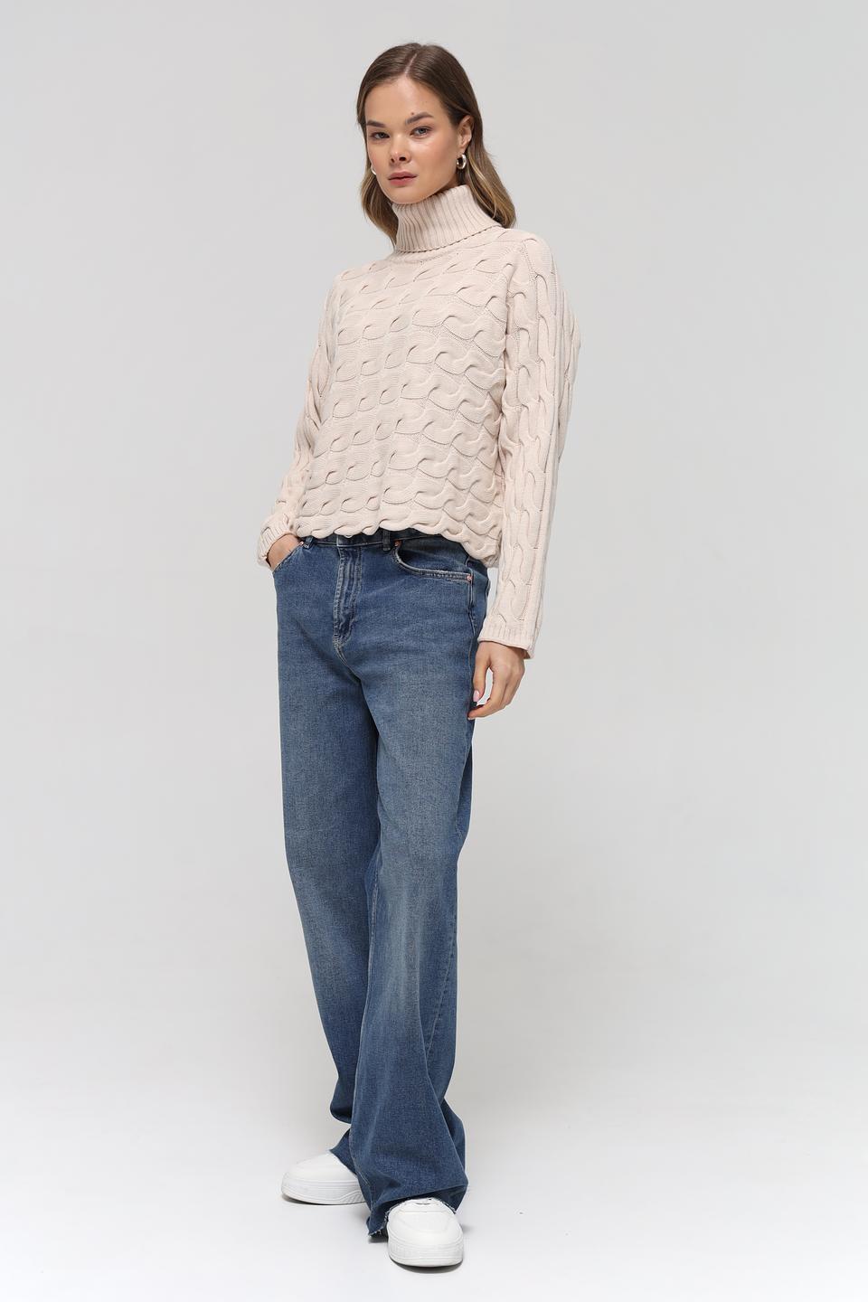 Пуловер Oui с косами бежевый