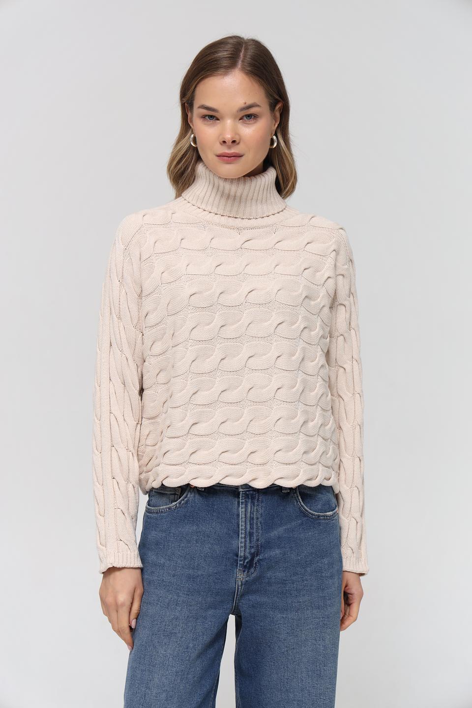 Пуловер Oui с косами бежевый