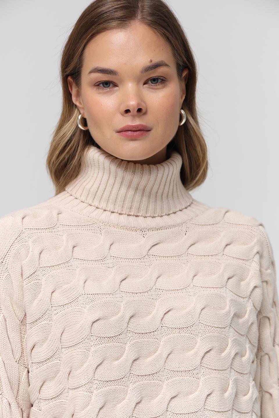 Пуловер Oui с косами бежевый