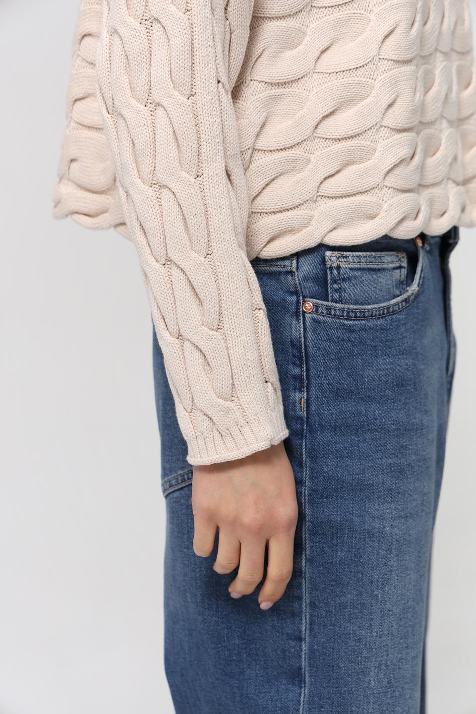 Пуловер Oui с косами бежевый