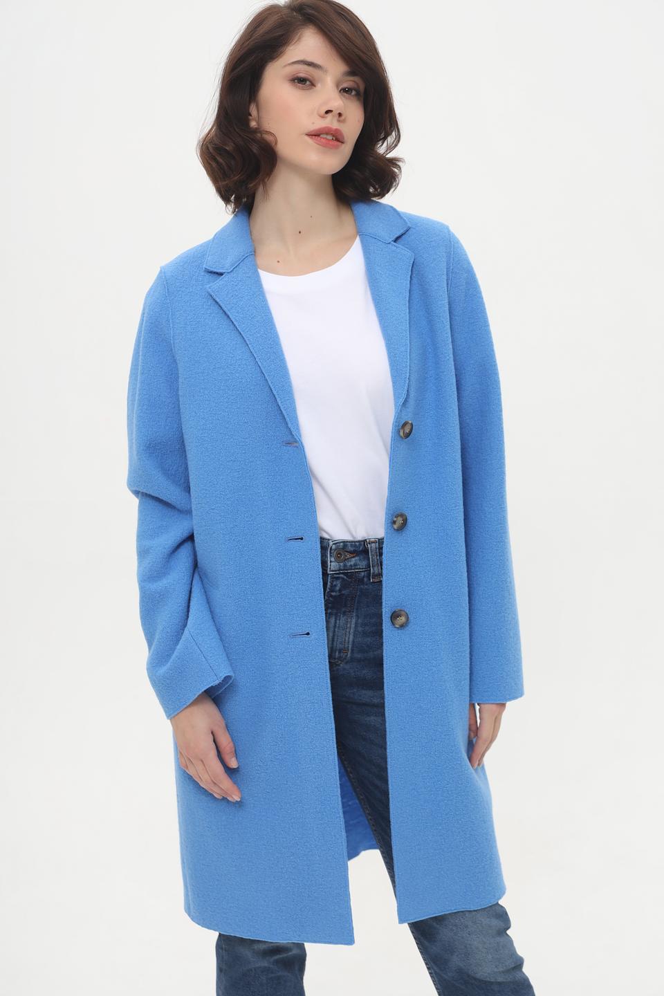 Пальто Oui голубое шерстяное
