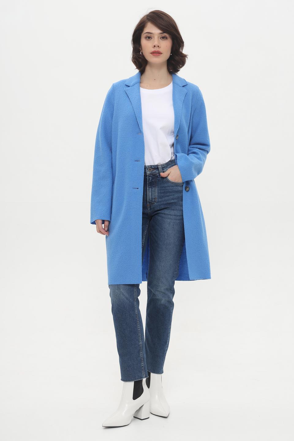 Пальто Oui голубое шерстяное