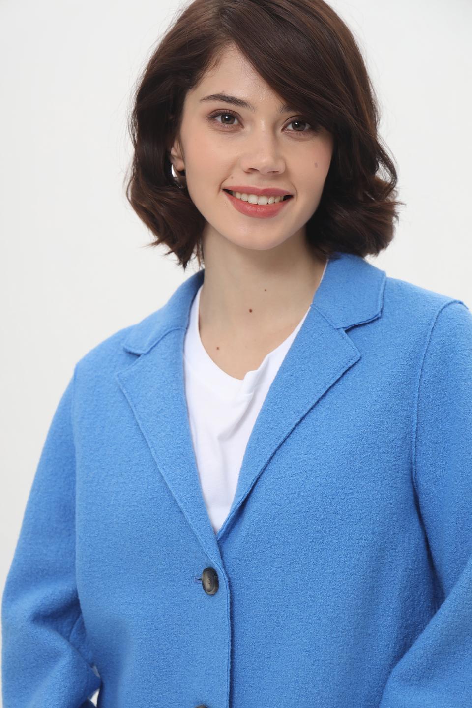 Пальто Oui голубое шерстяное