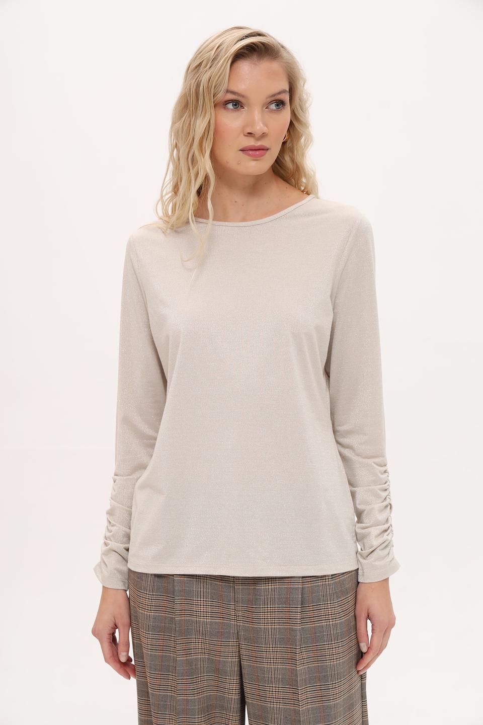 Футболка Oui с рукавами-буфами бежевая