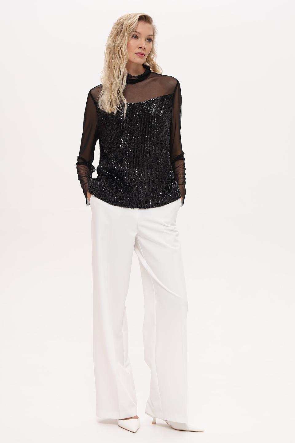 Блуза Marc Cain с пайетками и сеткой чёрный