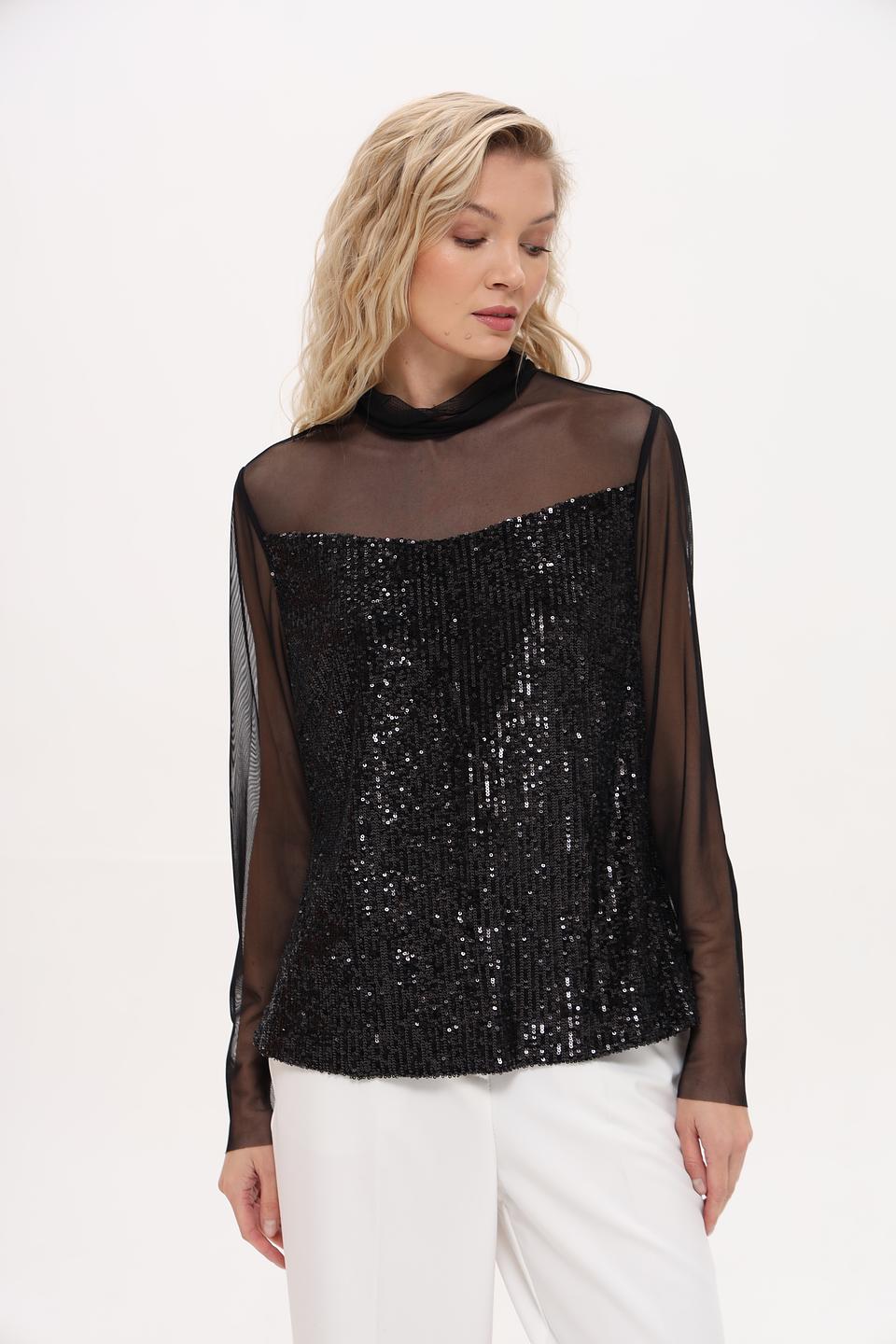 Блуза Marc Cain с пайетками и сеткой чёрный