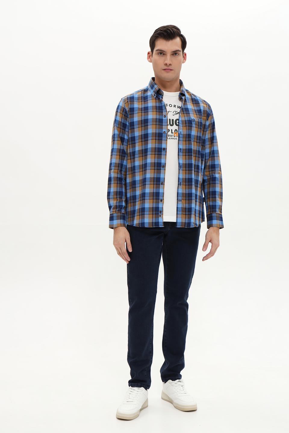 Рубашка Bugatti в клетку сине-горчичная