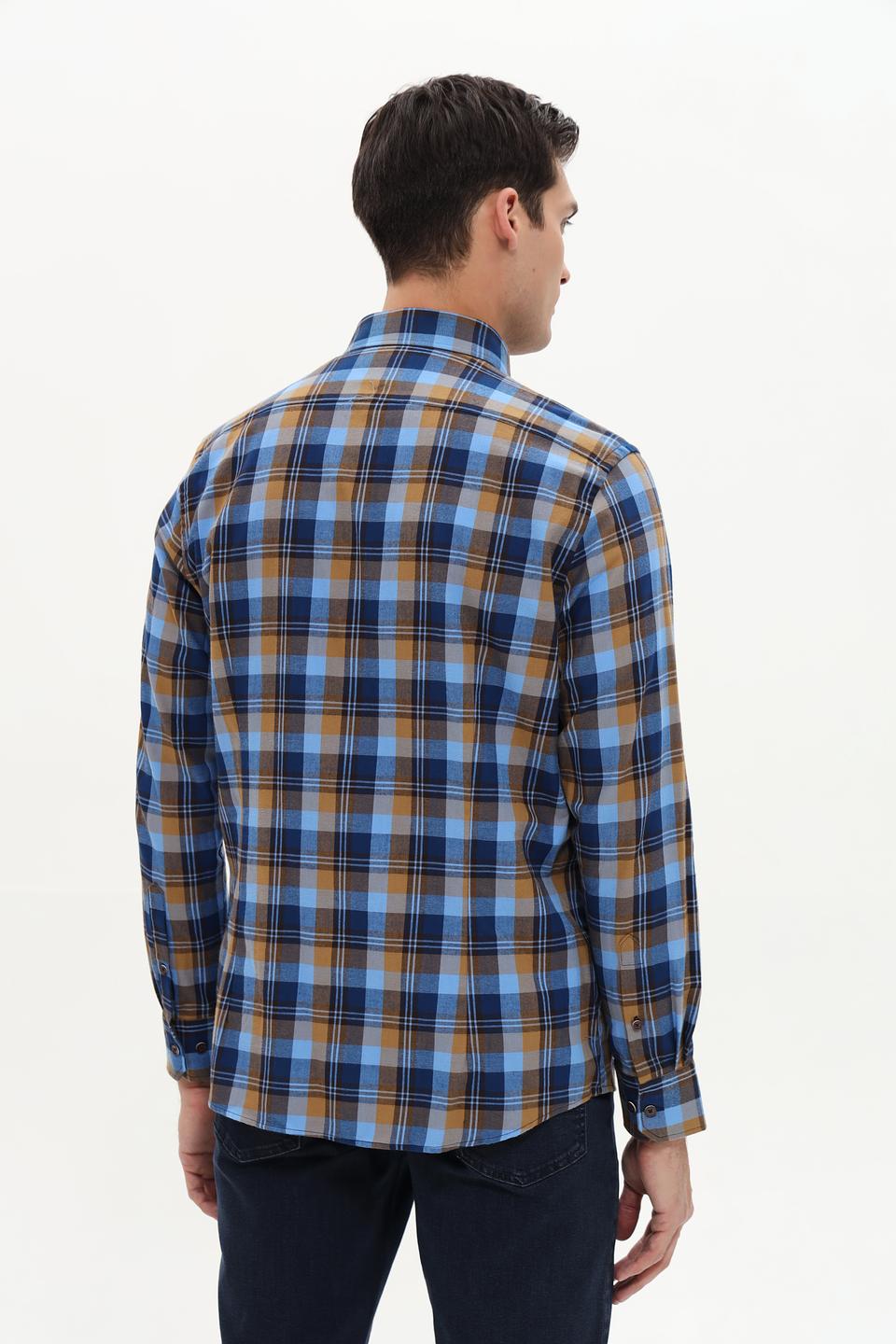 Рубашка Bugatti в клетку сине-горчичная