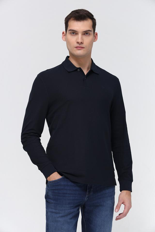 Поло Bugatti с длинным рукавом, тёмно-синее