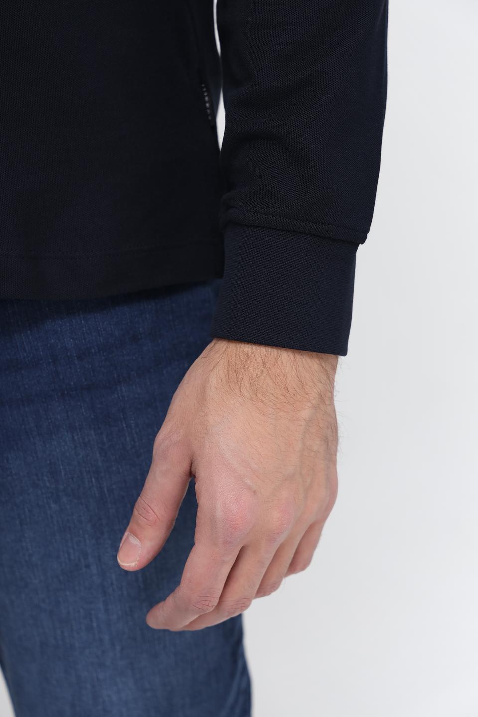 Поло Bugatti с длинным рукавом, тёмно-синее