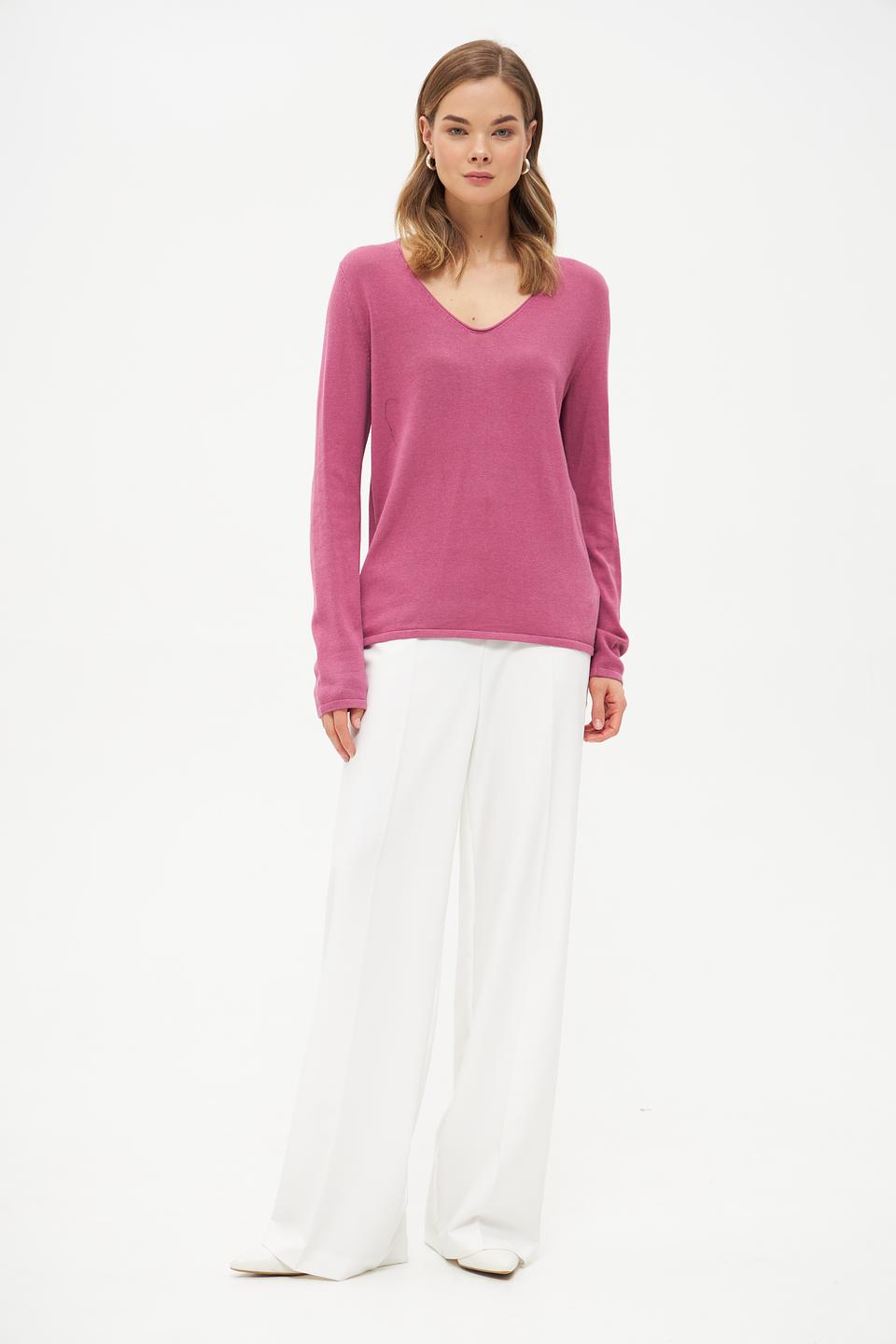 Пуловер Tom Tailor малиновый V-образный