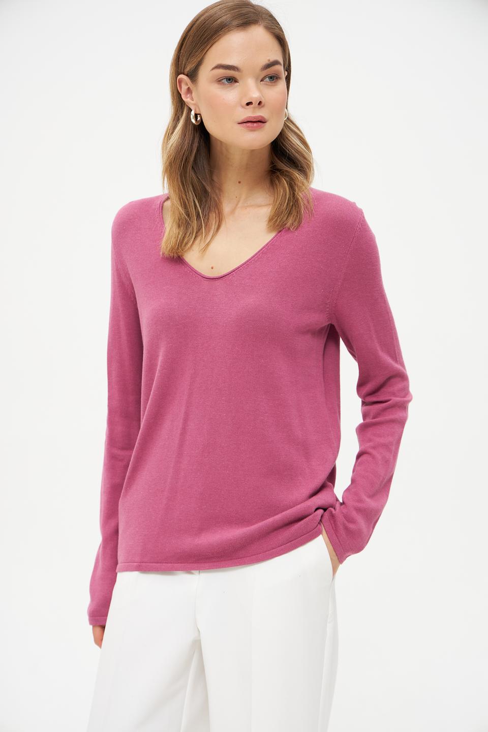 Пуловер Tom Tailor малиновый V-образный
