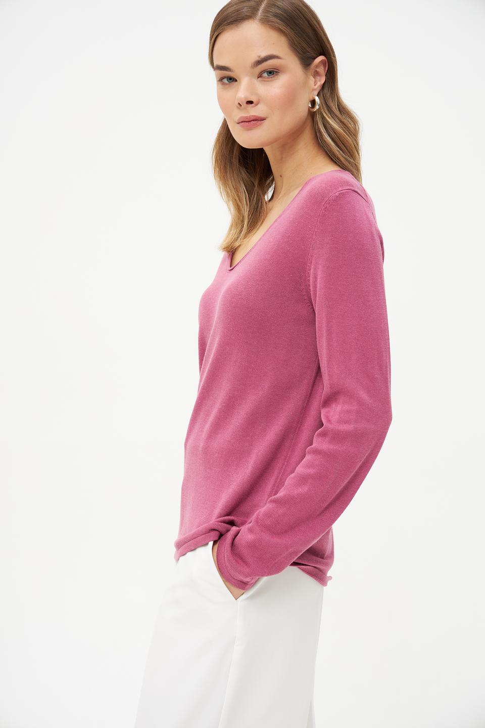 Пуловер Tom Tailor малиновый V-образный