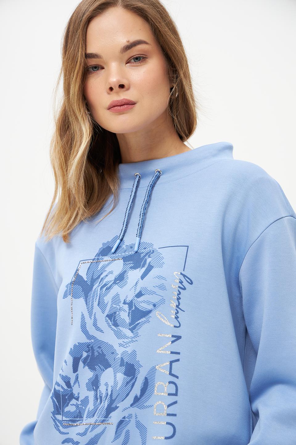 Пуловер Olsen с цветочным принтом голубой