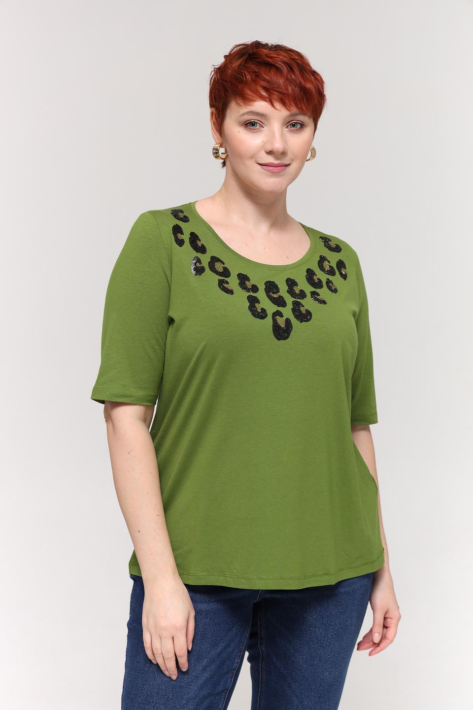 Футболка Samoon с пайетками, оливковый