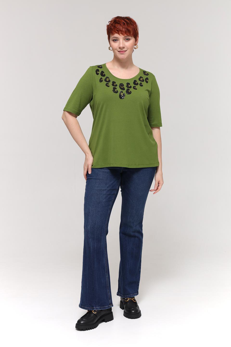 Футболка Samoon с пайетками, оливковый