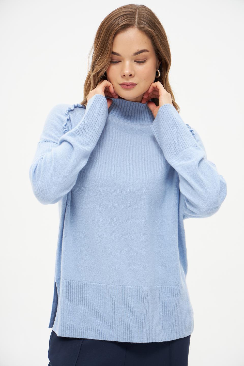 Пуловер Marc Cain с рюшами голубой
