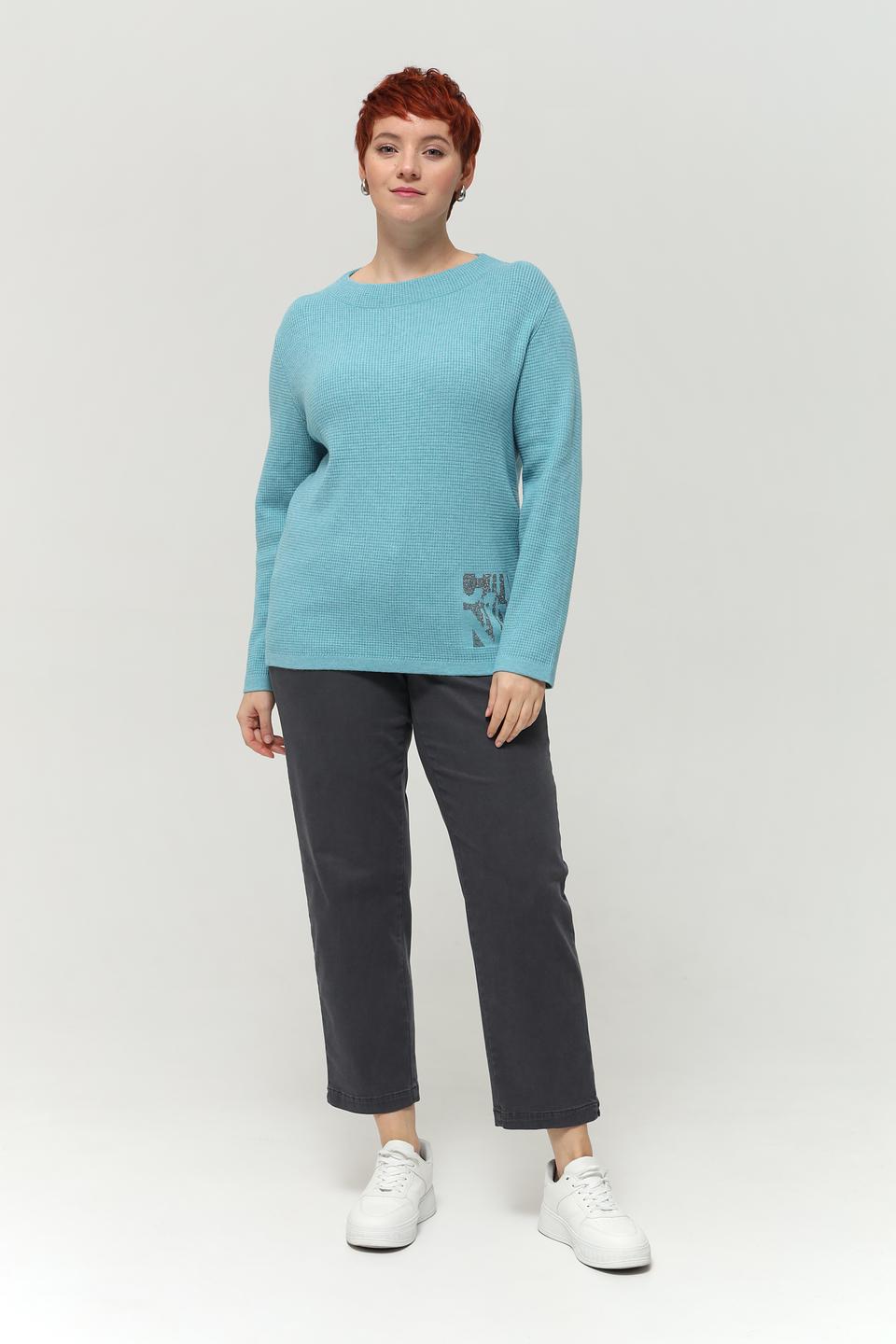 Пуловер Rabe collection бирюзовый с аппликацией