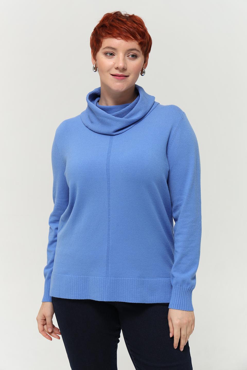 Пуловер Lebek голубой с воротником-холом