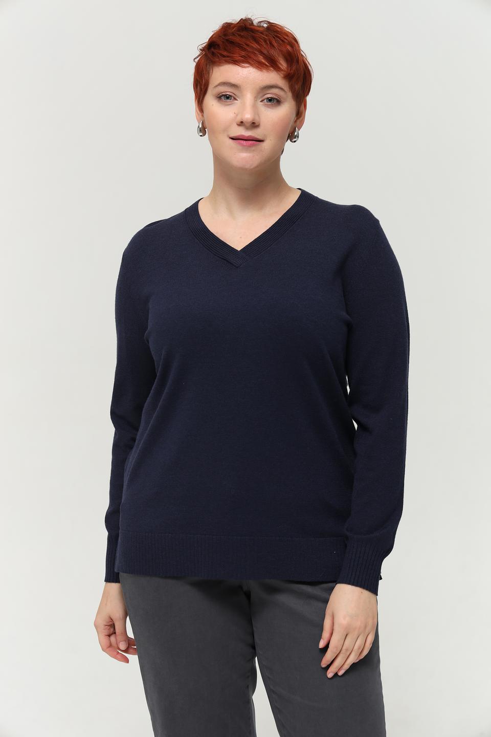Пуловер Lebek V-образный вырез тёмно-синий