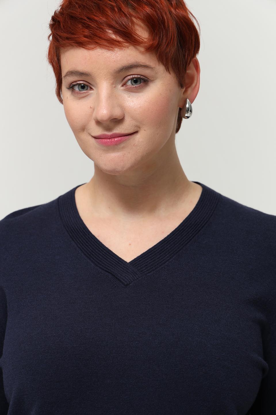 Пуловер Lebek V-образный вырез тёмно-синий