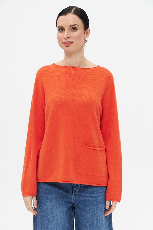 Пуловер Oui оранжевый с карманом