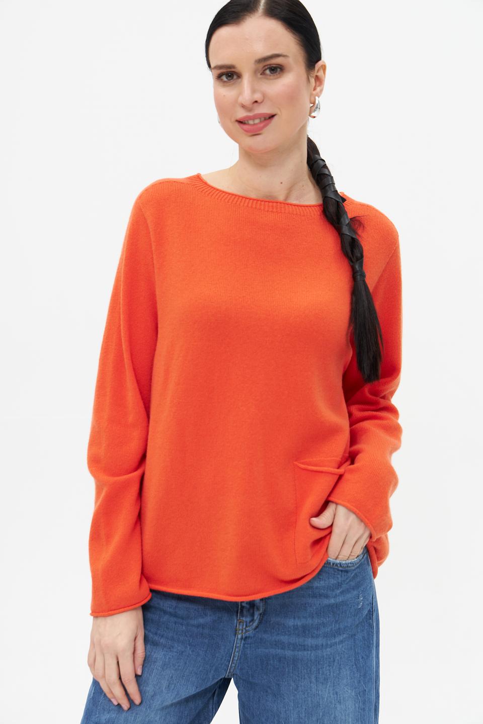 Пуловер Oui оранжевый с карманом