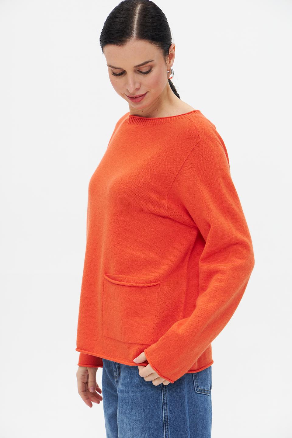 Пуловер Oui оранжевый с карманом