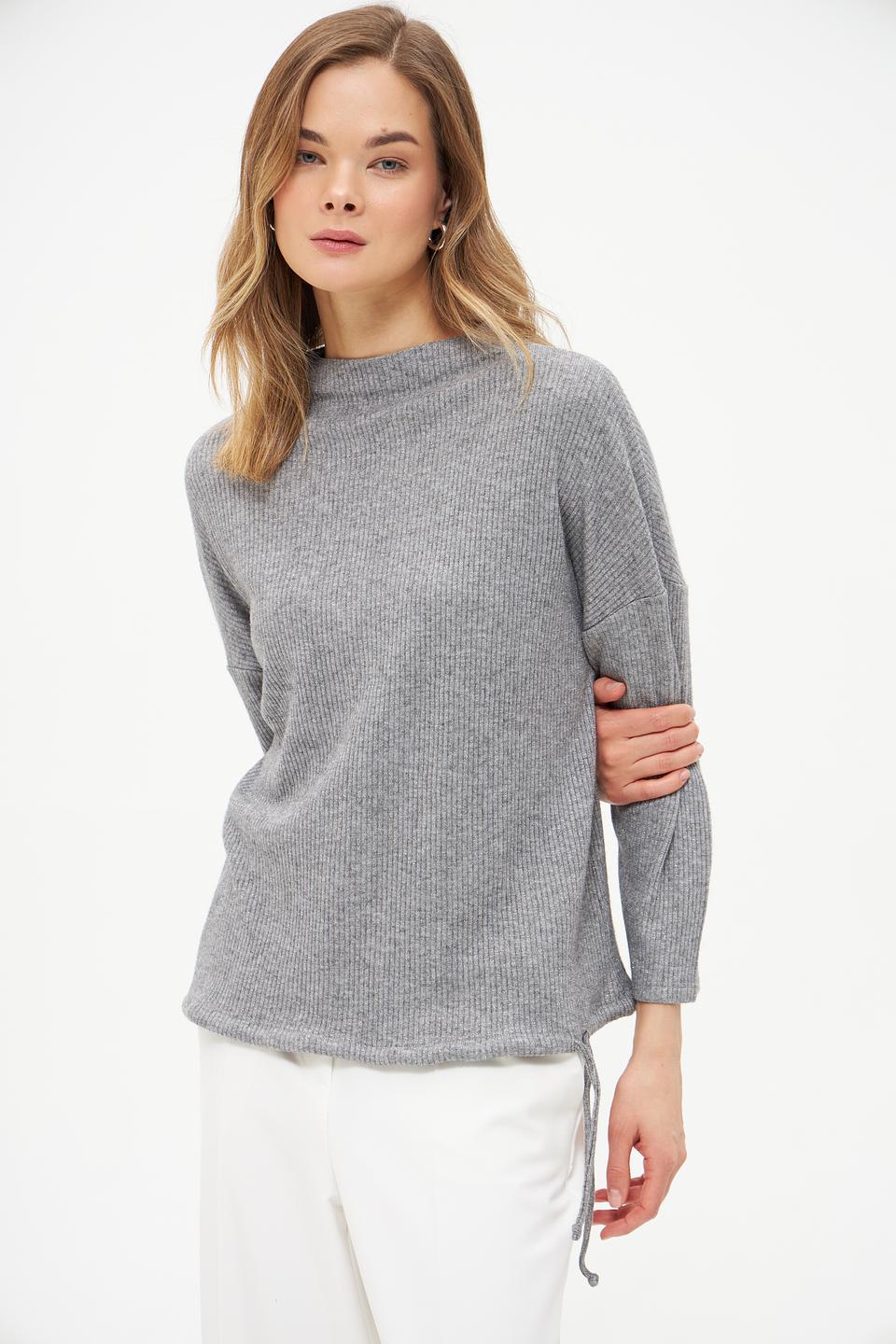 Пуловер Oui с завязками серый