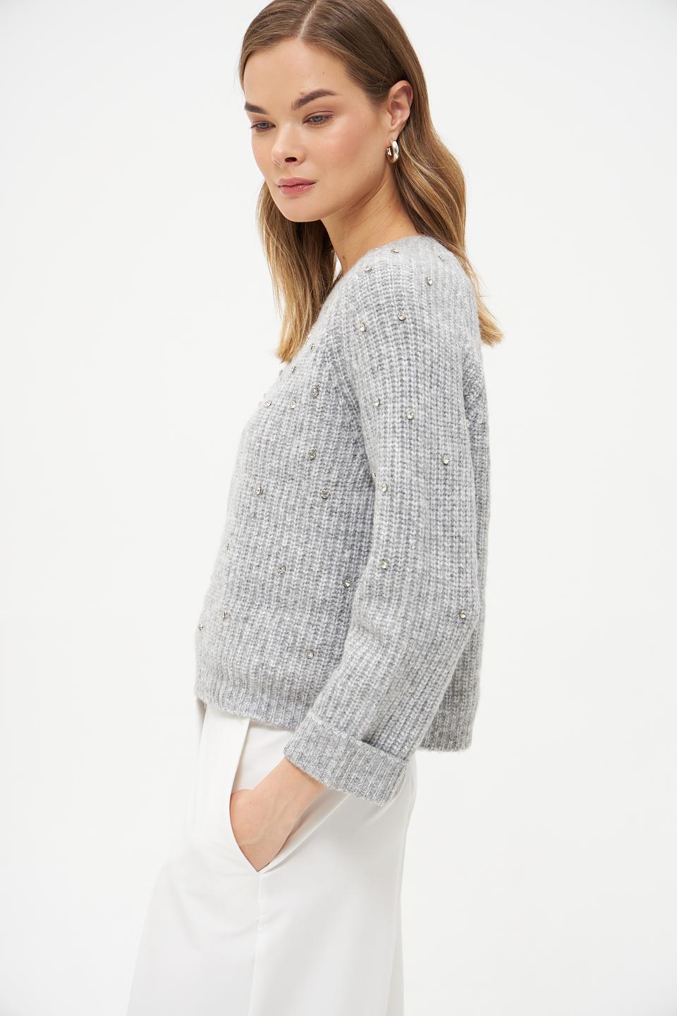 Пуловер Oui с бусинами серый